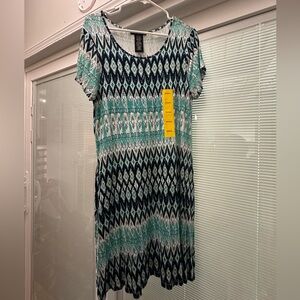 U-Knit Dresses Aqua and Black Patterned Midi Dress